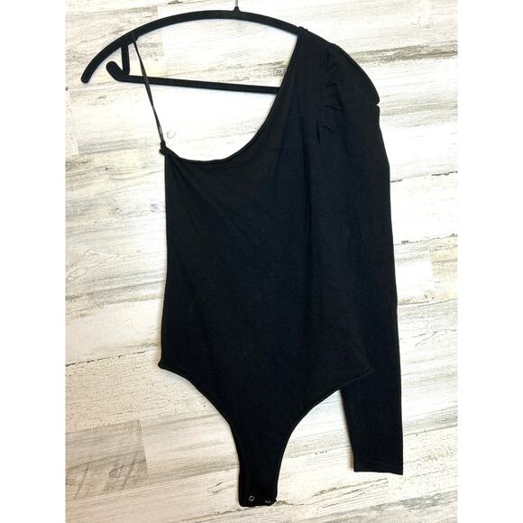 Lulu’s Women’s Large Black One-Sleeve Puff Soft Bodysuit Snap Closure NEW - Picture 1 of 6